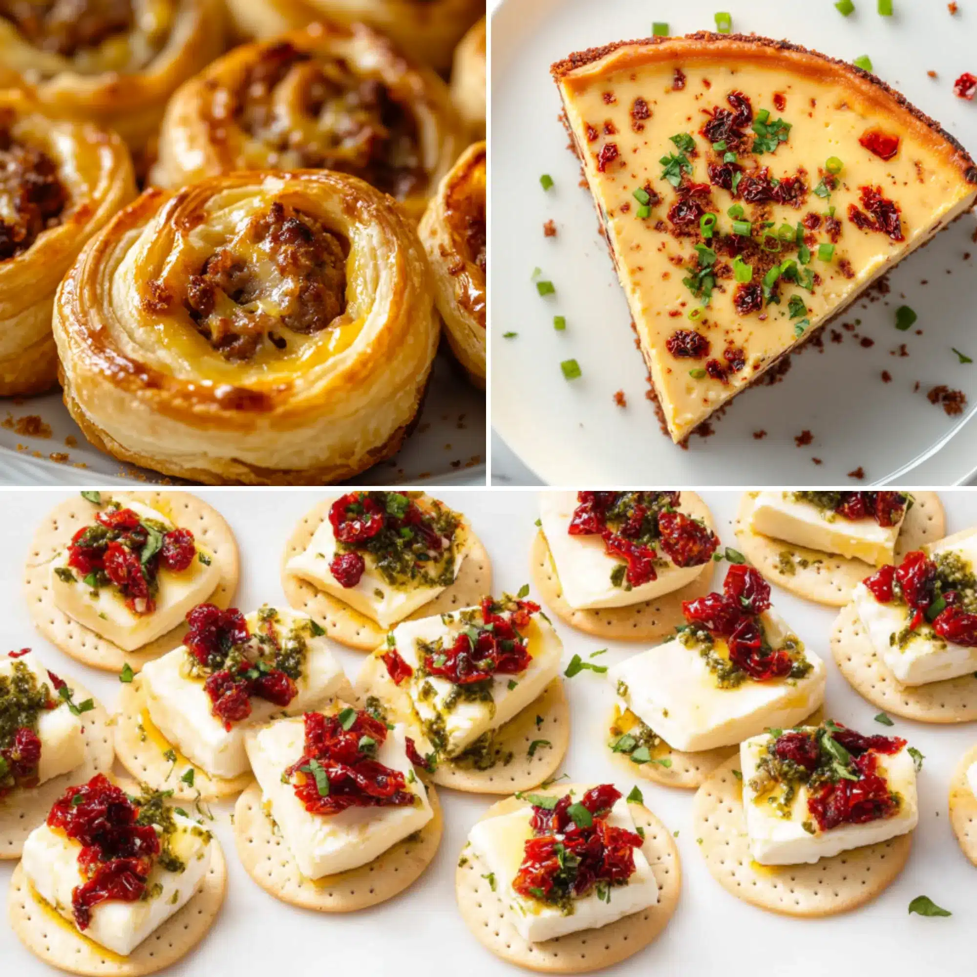 An elegant serving tray filled with ready-to-eat appetizers, including stuffed mushrooms, bite-sized cheese tarts, and crispy phyllo cups with creamy dips.

