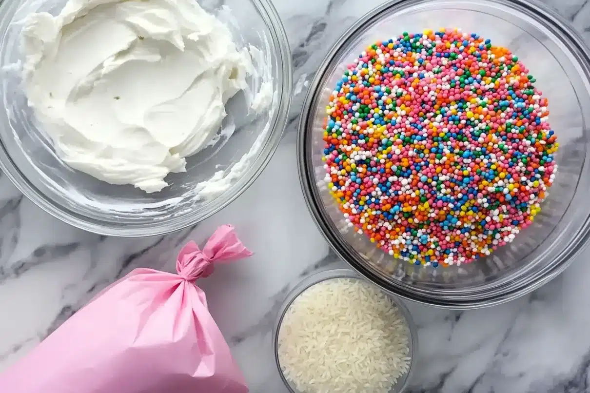 A fully assembled bunny-shaped cake covered in a smooth layer of white frosting, with visible spatula strokes, placed on a parchment-lined baking sheet.