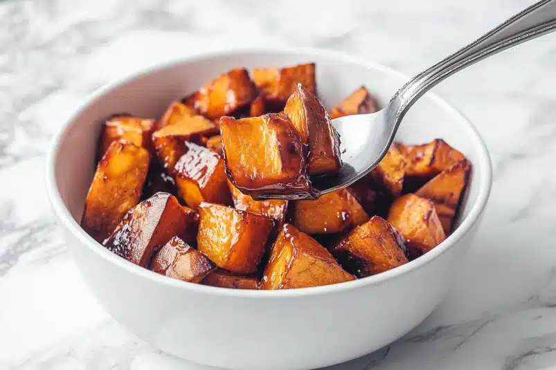 A wholesome skillet meal with lean ground turkey, caramelized sweet potatoes, and sautéed onions, garnished with fresh parsley and chili flakes.