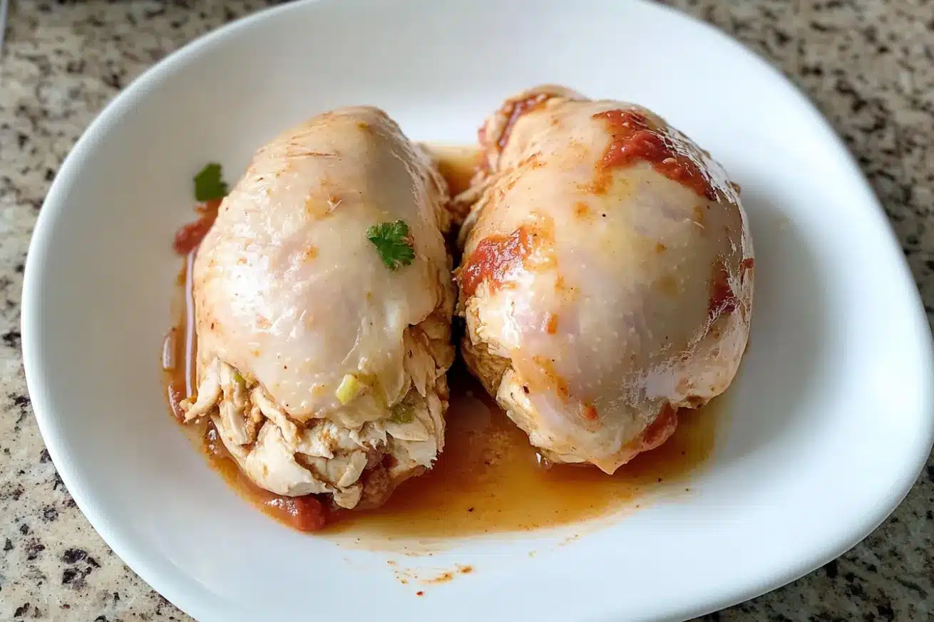 Cooked chicken breasts in sauce