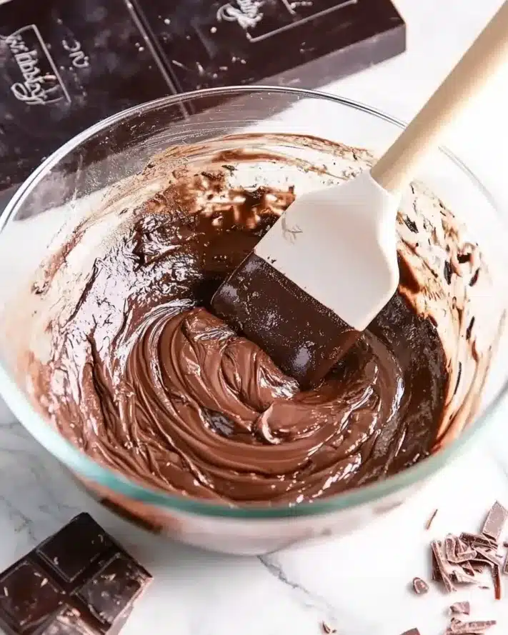 Mixing smooth ganache with spatula bowl