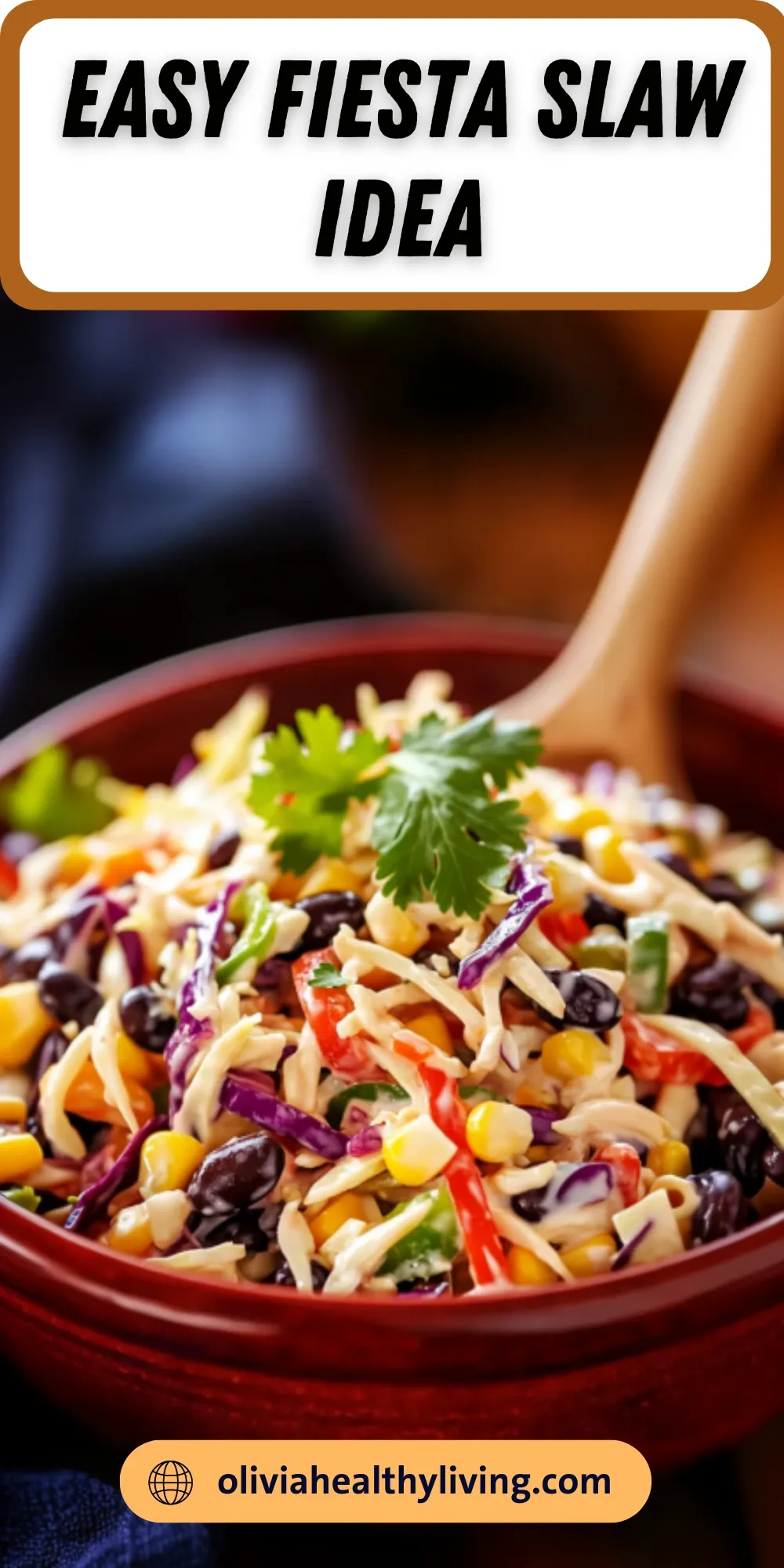 Red bowl of Mexican coleslaw with text overlay