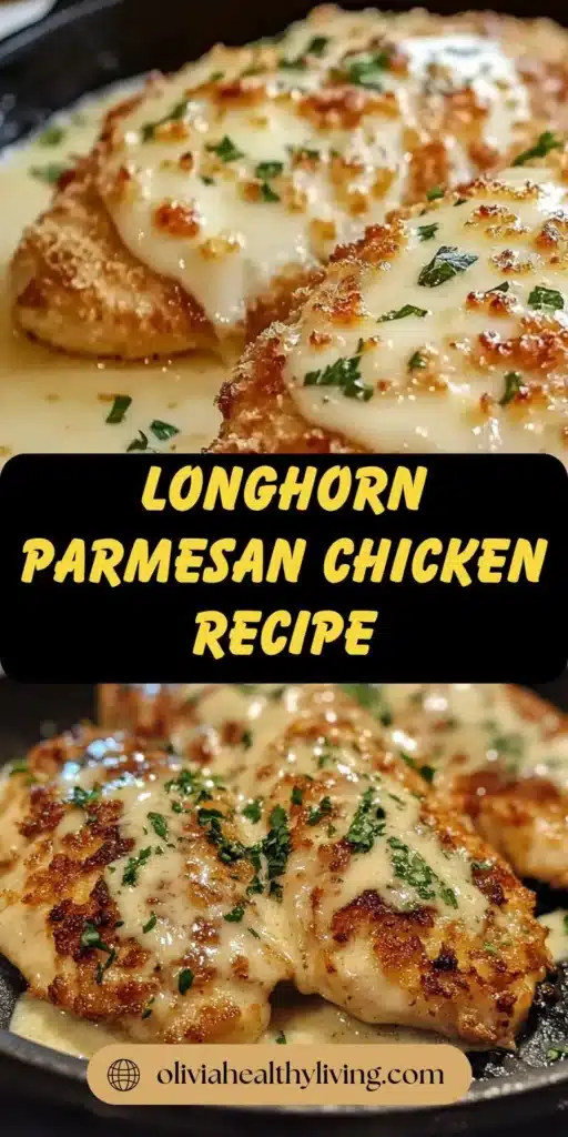 Crispy golden chicken breasts smothered in creamy parmesan sauce and garnished with fresh parsley, just like Longhorn’s favorite dish.

