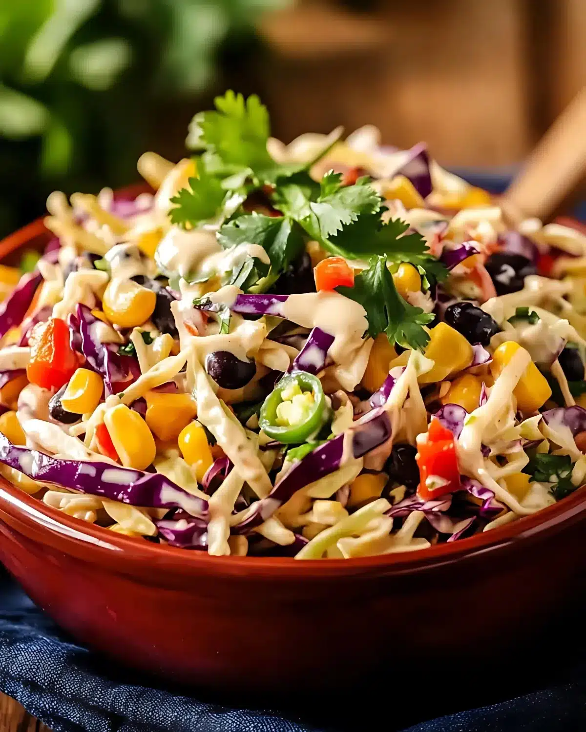 Mexican coleslaw with corn, cilantro and creamy dressing