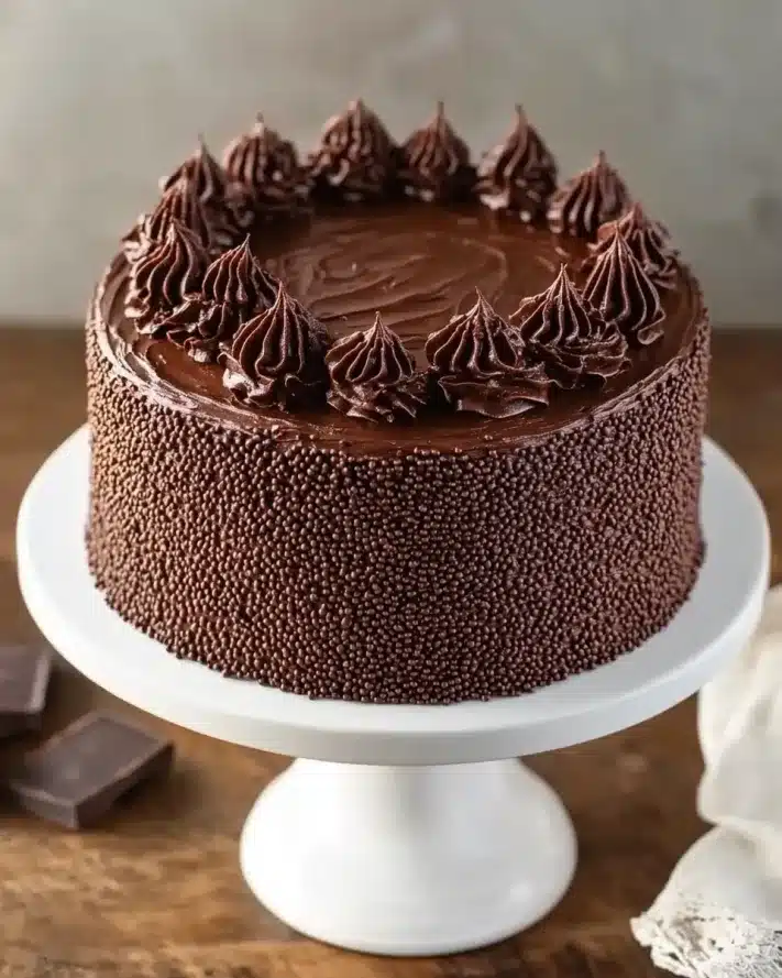 Chocolate cake with ganache frosting decoration