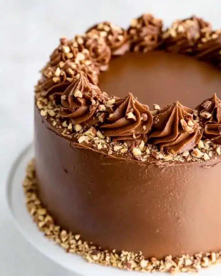 Chocolate cake with ganache frosting nuts