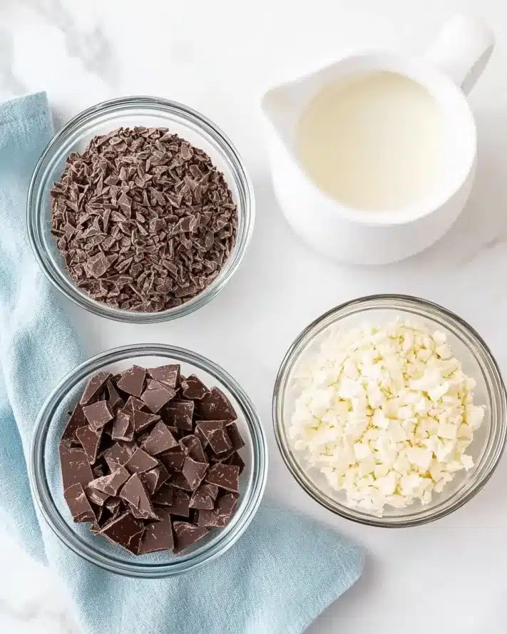 Chocolate types and cream for ganache