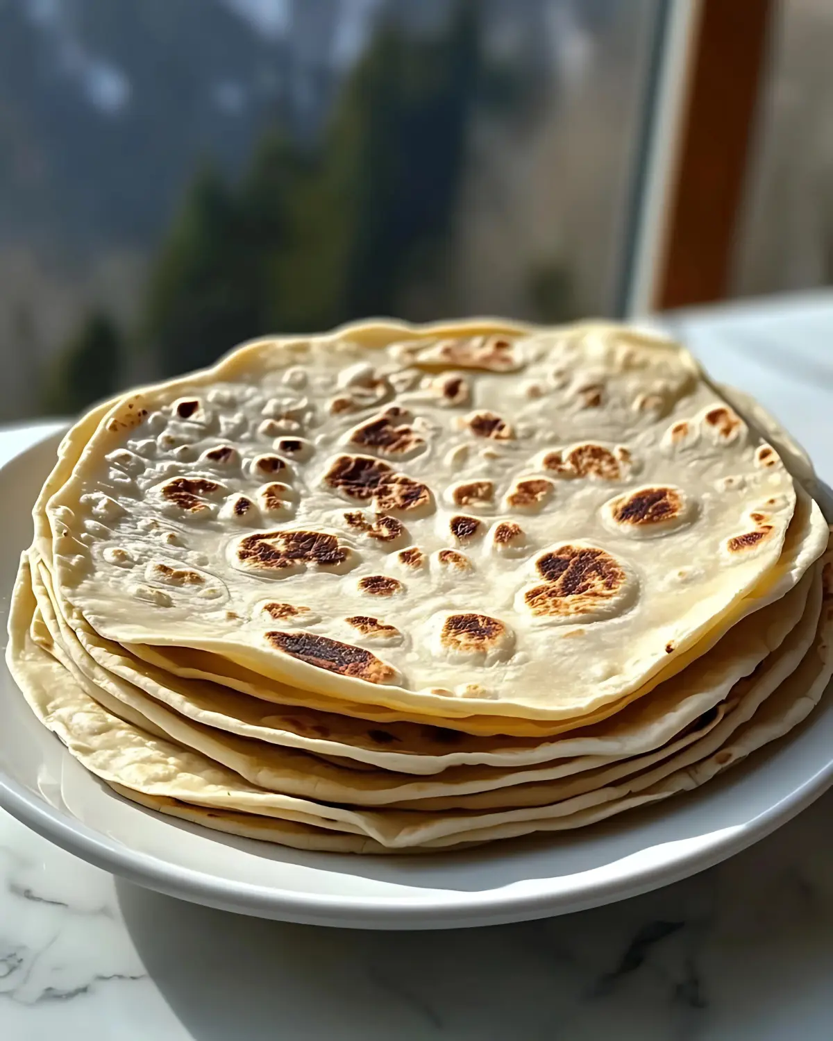 Golden brown tortillas with bubbled surface