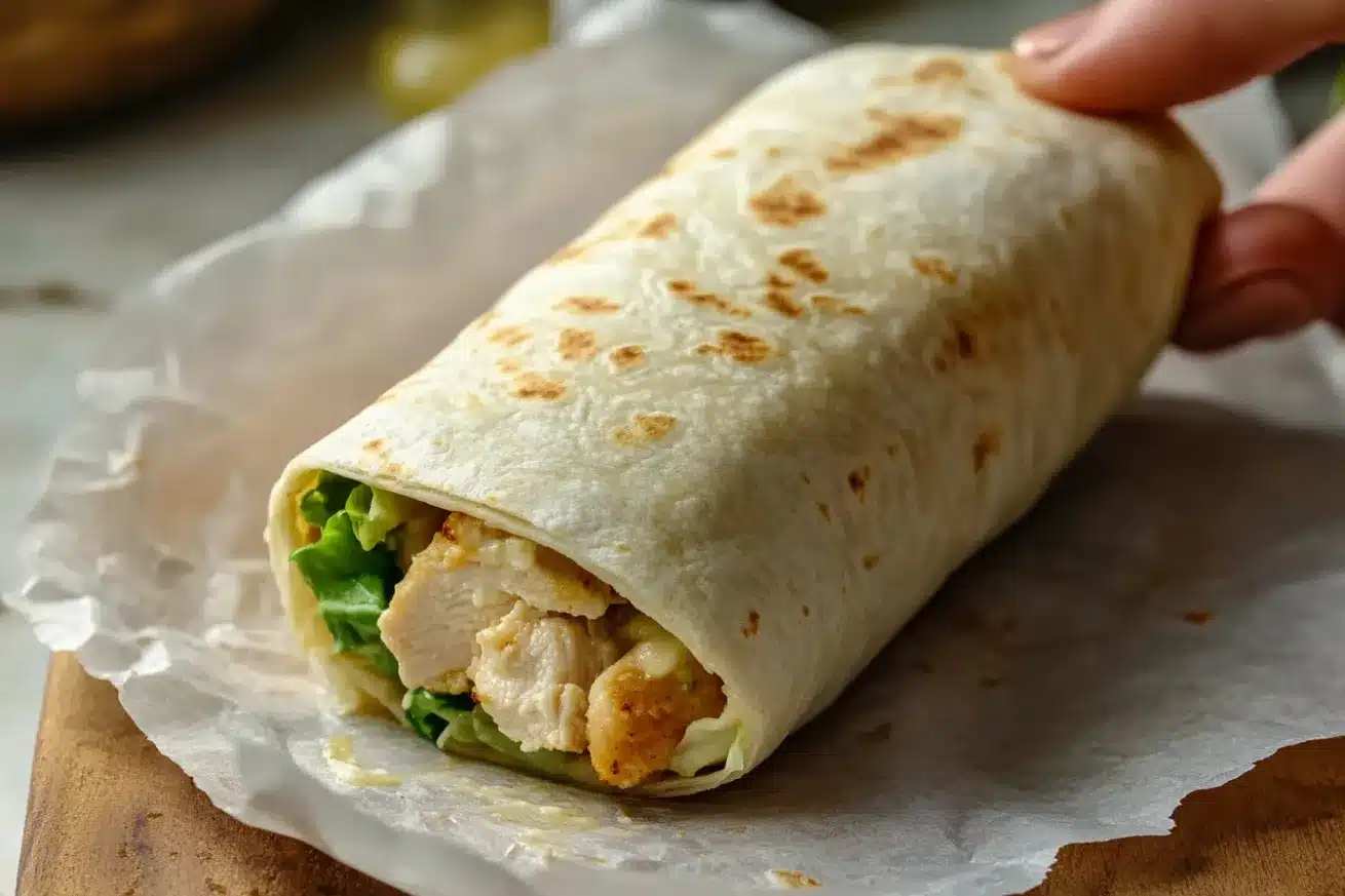 Wrapped chicken Caesar wrap ready to eat or pack for lunch