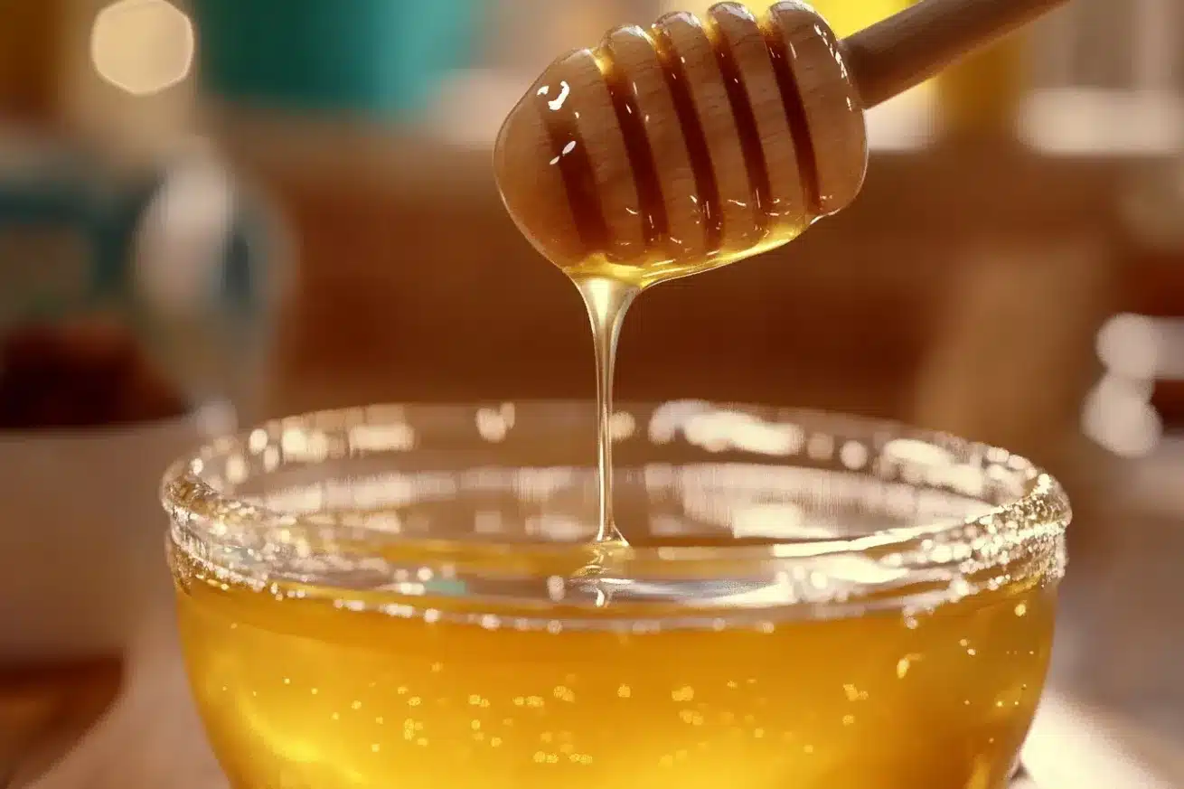 Honey being poured into natural metabolism-boosting tea drink