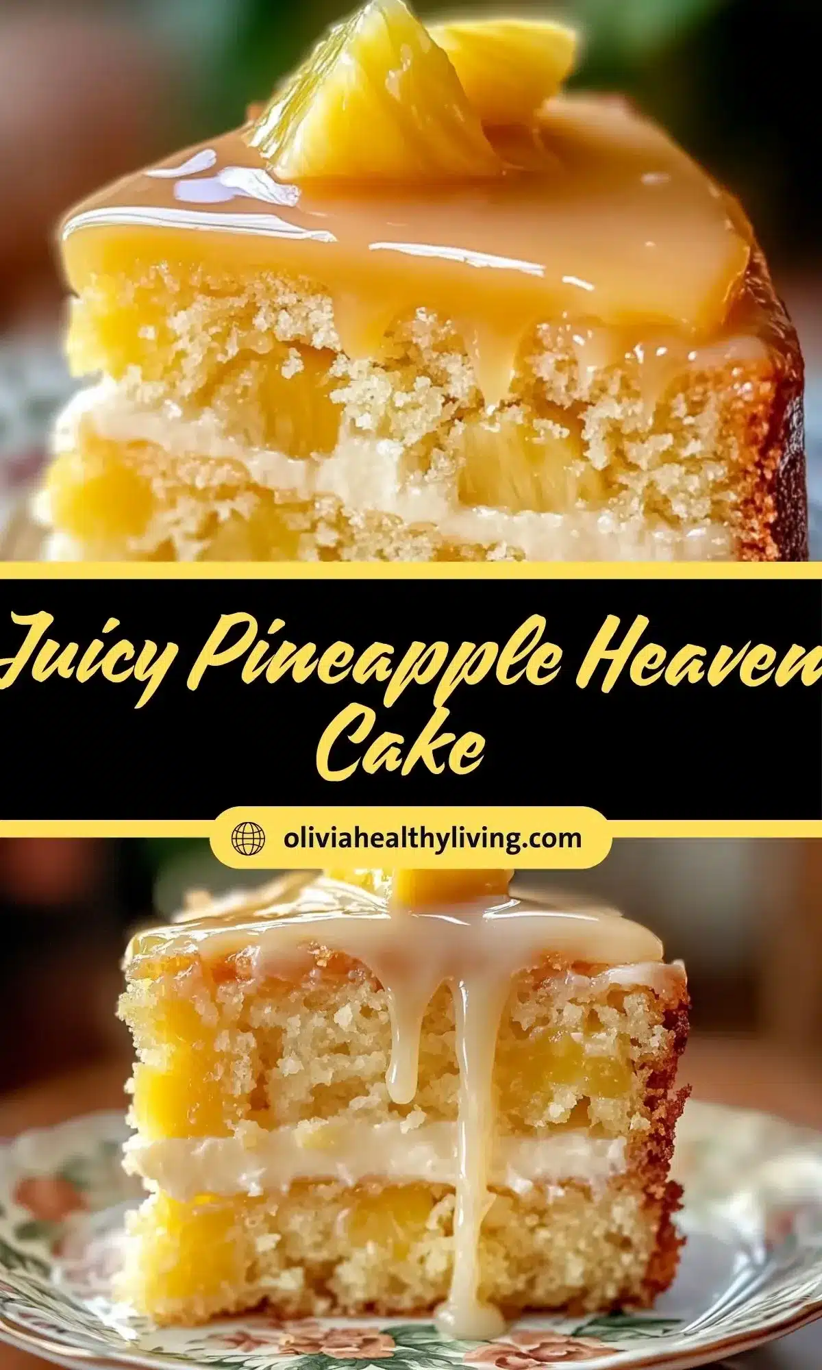 Juicy pineapple cake with drizzle and chunks on top