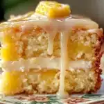 Pineapple cake slice with glaze dripping down