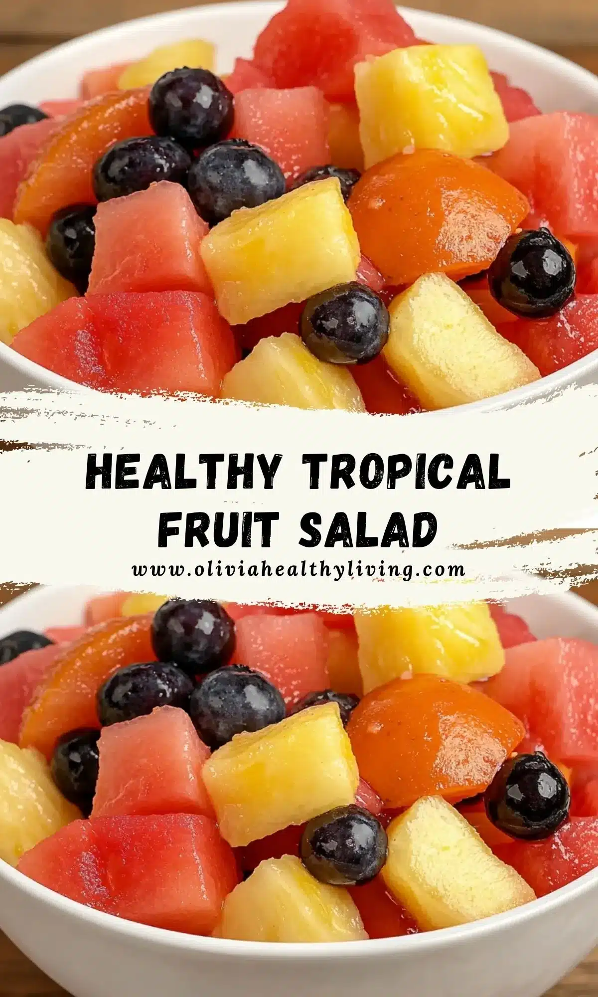 Vibrant healthy tropical fruit salad with watermelon, pineapple, and berries in white bowl