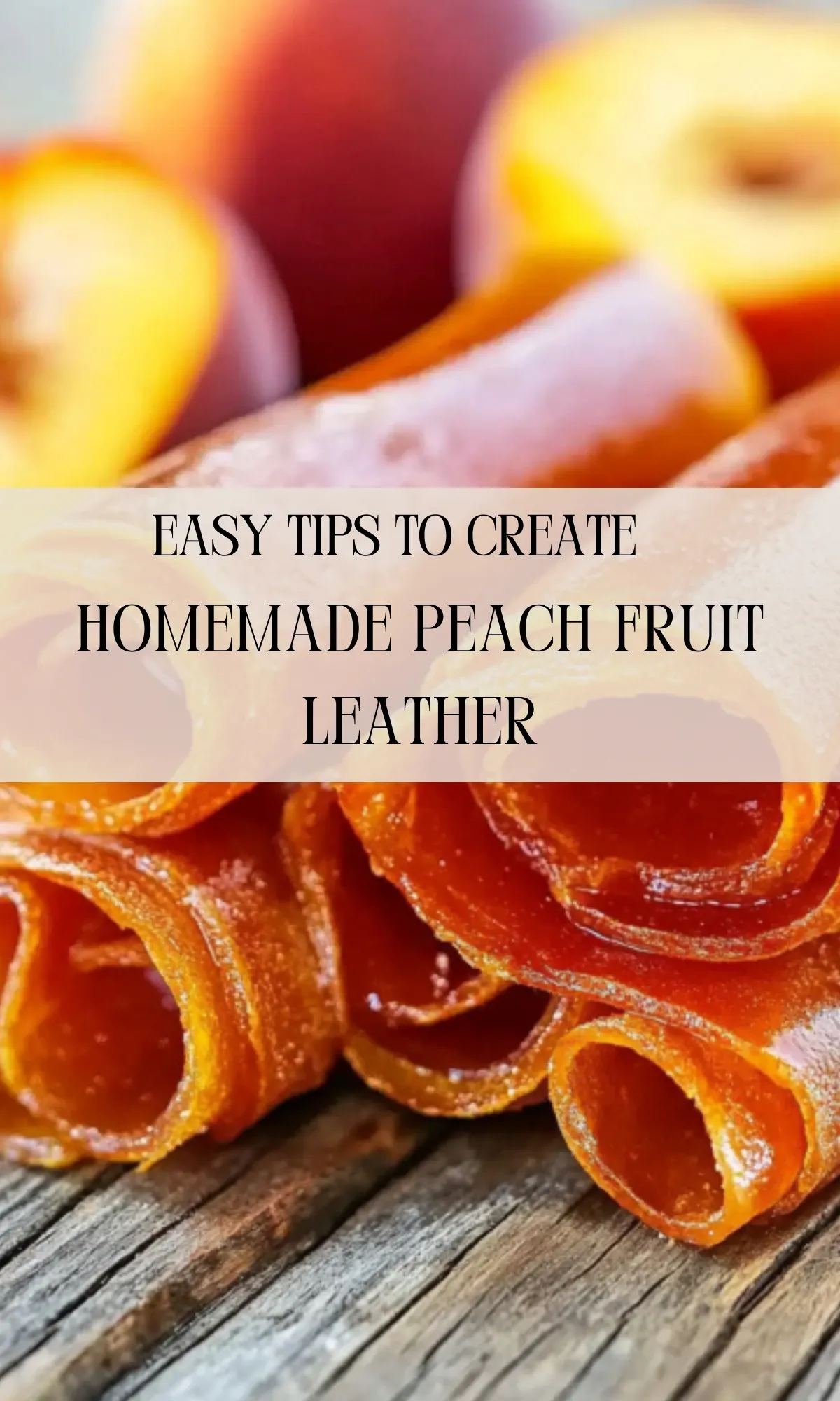 Peach leather rolls with text overlay reading Easy Tips to Create Homemade Peach Fruit Leather