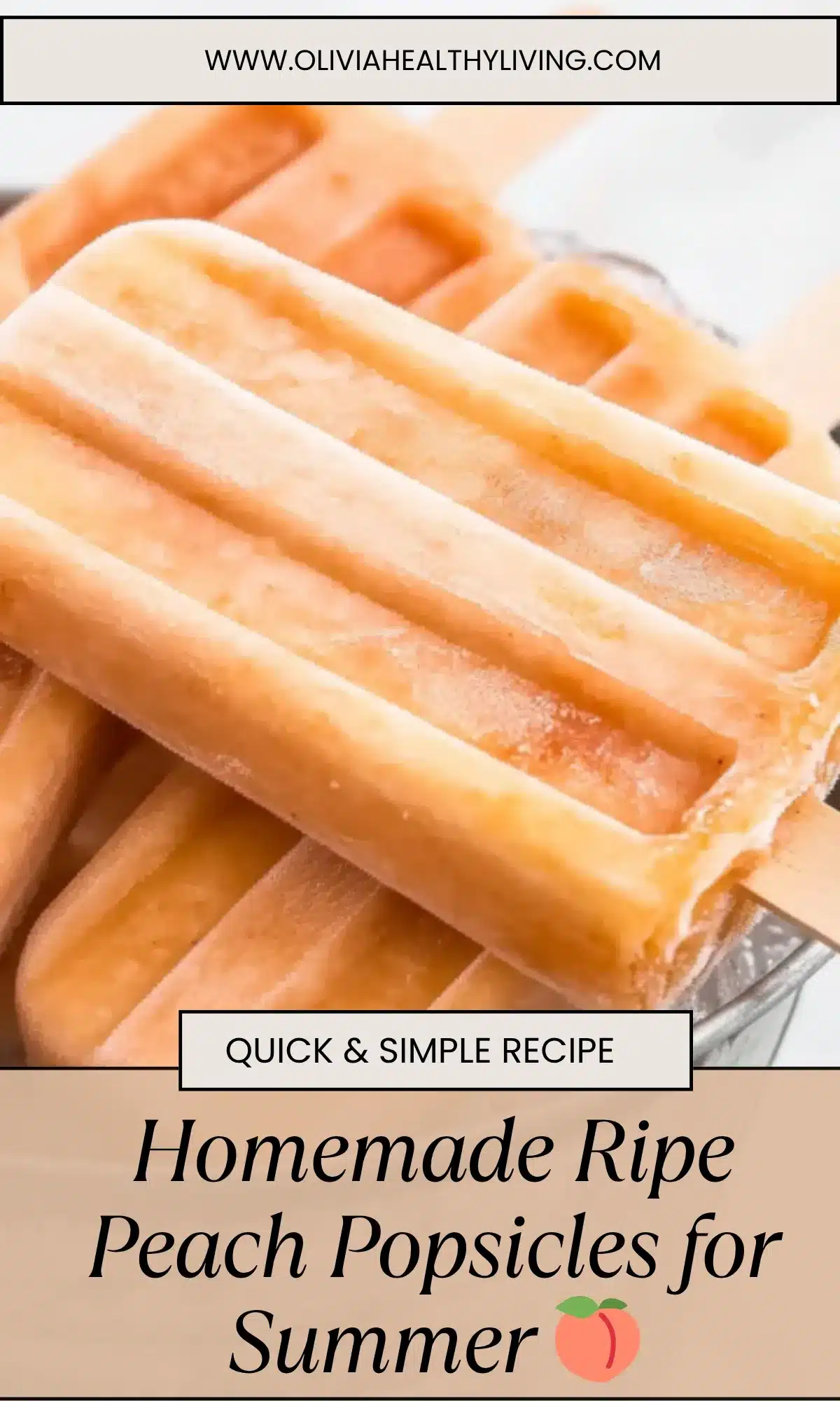 Close-up of homemade peach popsicles showing creamy texture with visible peach pieces