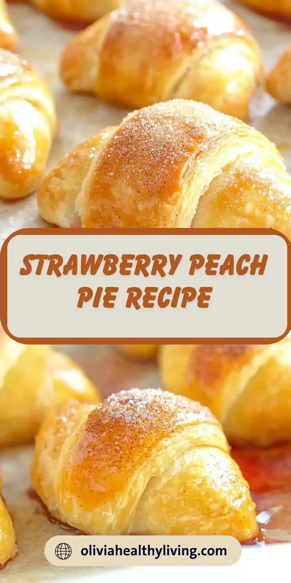 Golden brown strawberry peach pie bites dusted with powdered sugar on white parchment paper