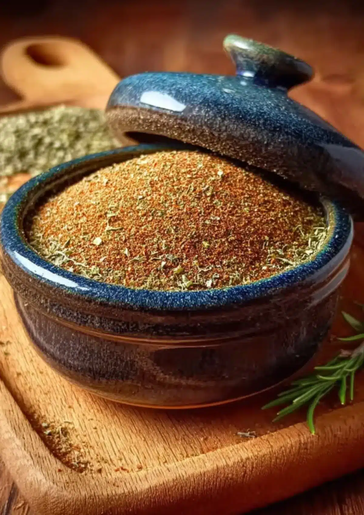 Bowl of homemade smoked turkey dry rub with herbs and spices.