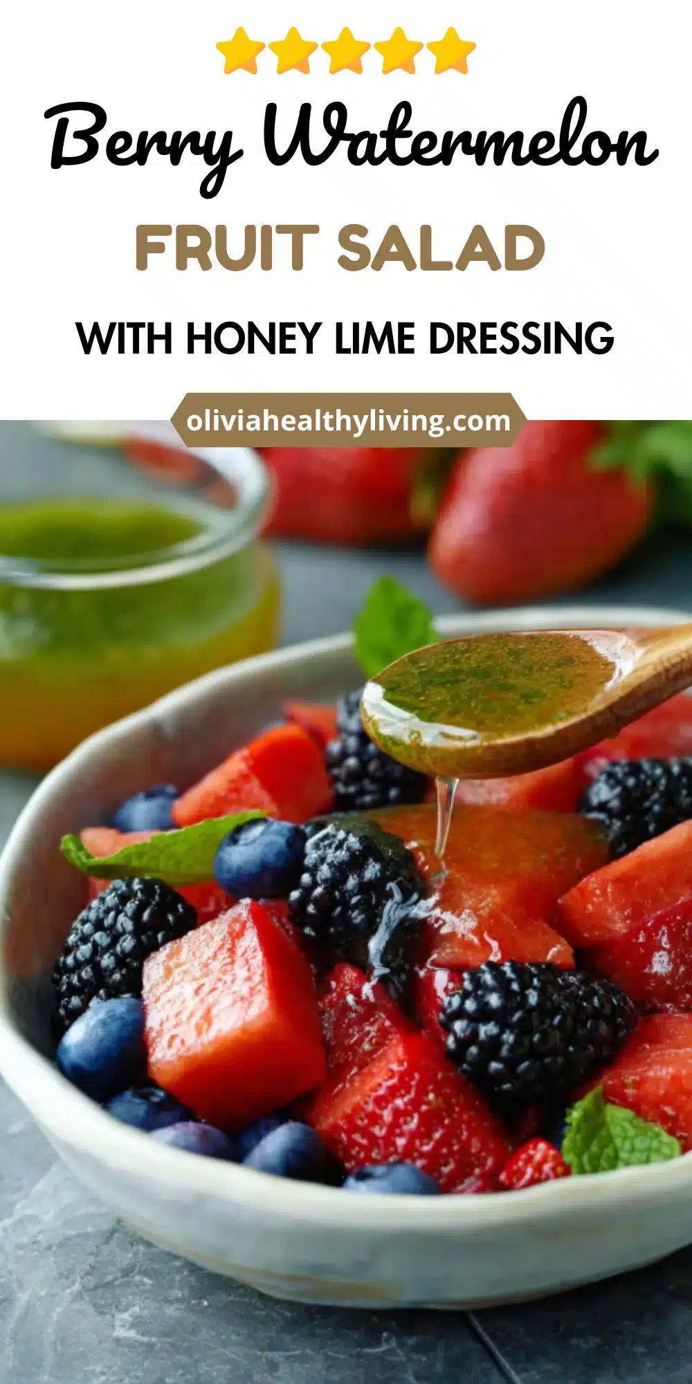 Berry watermelon fruit salad recipe cover image with title text