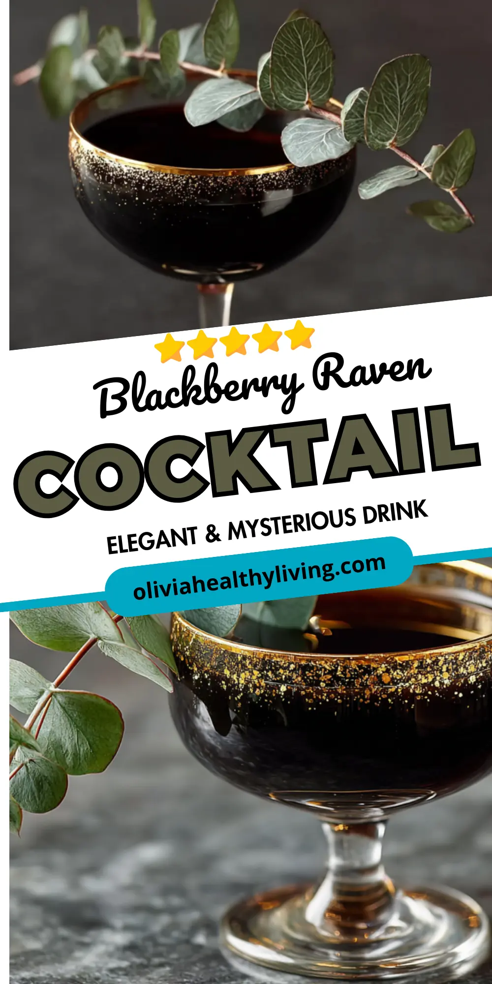 Second Pinterest-style graphic for Blackberry Raven cocktail with different layout and same cocktail images -