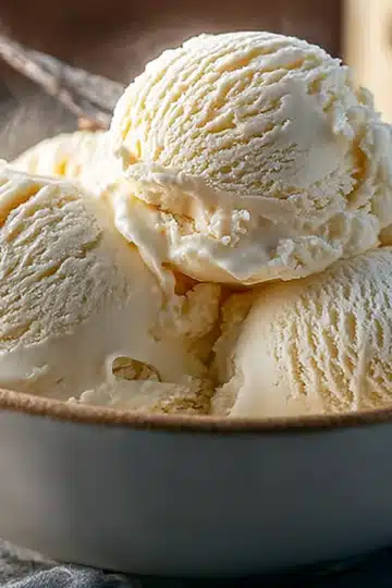 Several generous scoops of vanilla ice cream