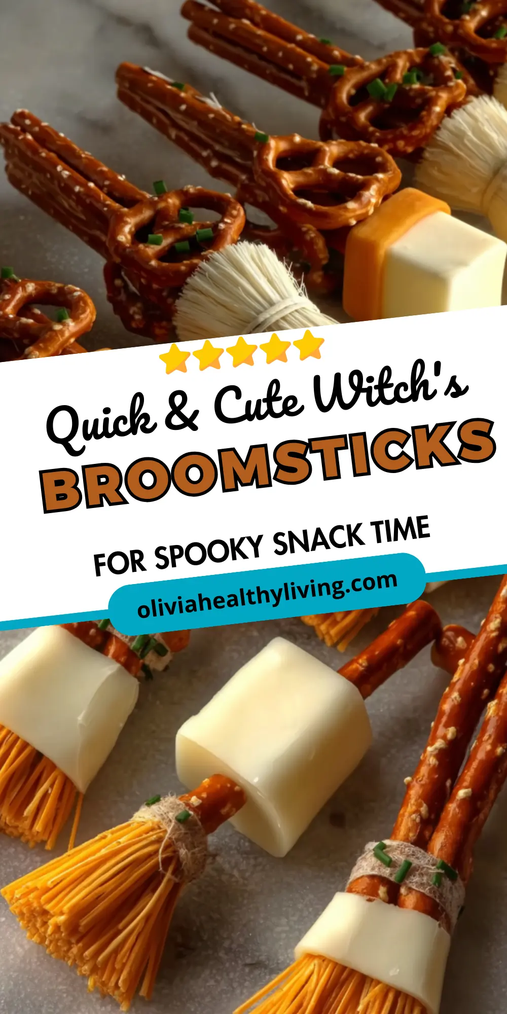 Another promotional graphic for witch's broomstick snacks with recipe branding