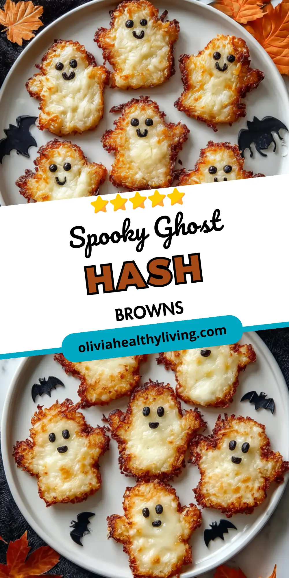 Another view of Halloween ghost hash browns recipe pin with alternative text layout