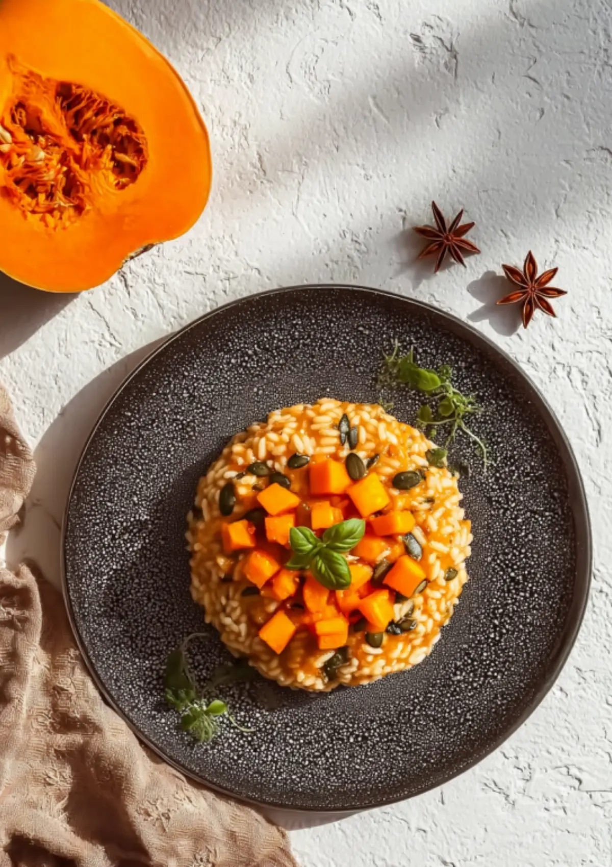 Butternut squash risotto with diced squash and seeds