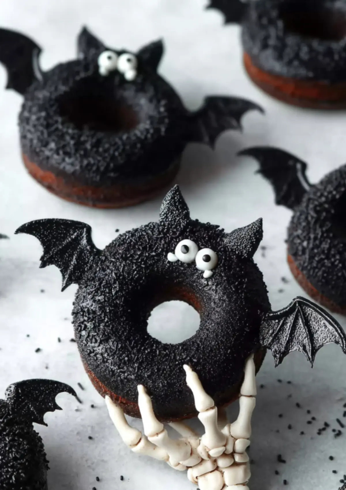 Halloween bat donuts with chocolate frosting