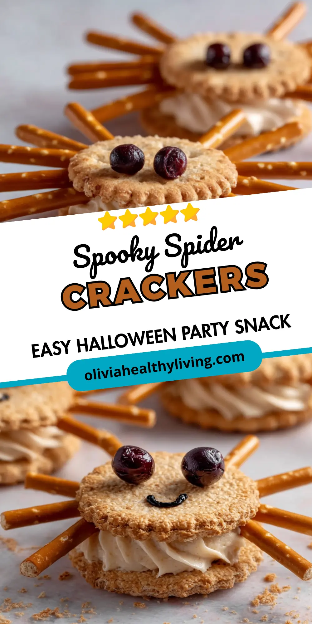 Multiple Halloween spider crackers arranged on a light surface