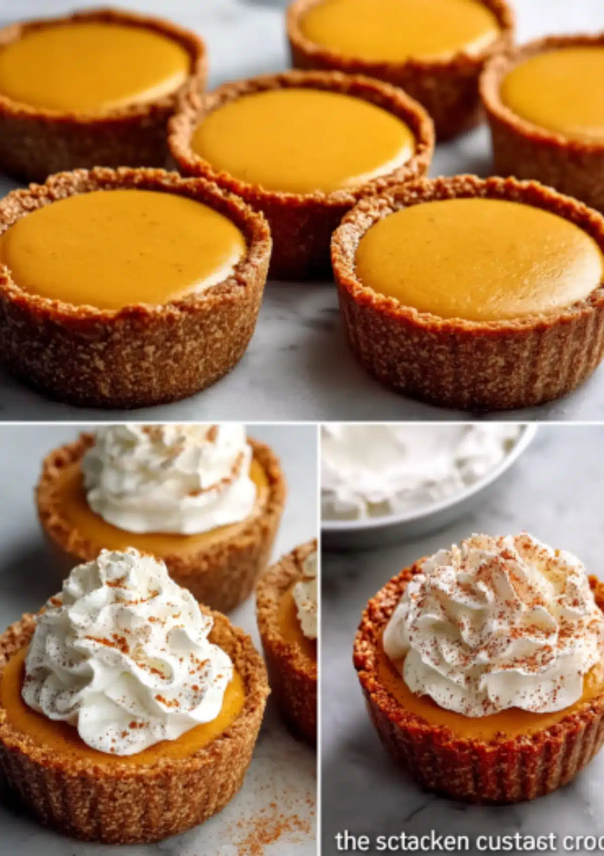 Step-by-step collage showing pumpkin protein pies