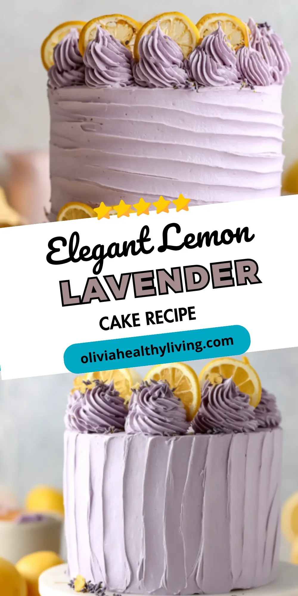 Elegant Lemon Lavender Cake Recipe banner with 5-star rating