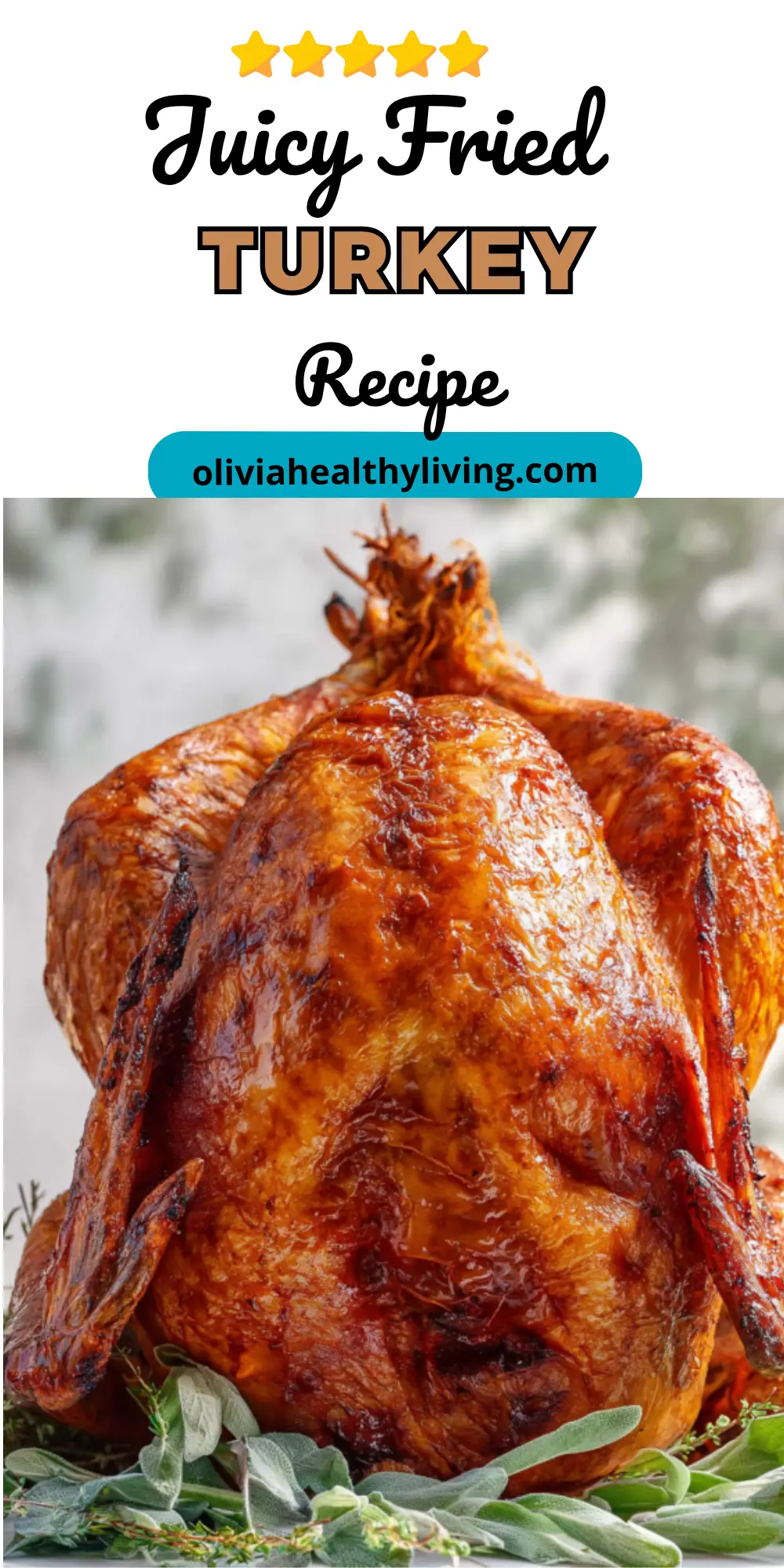 Juicy fried turkey with crispy golden skin on bed of fresh herbs