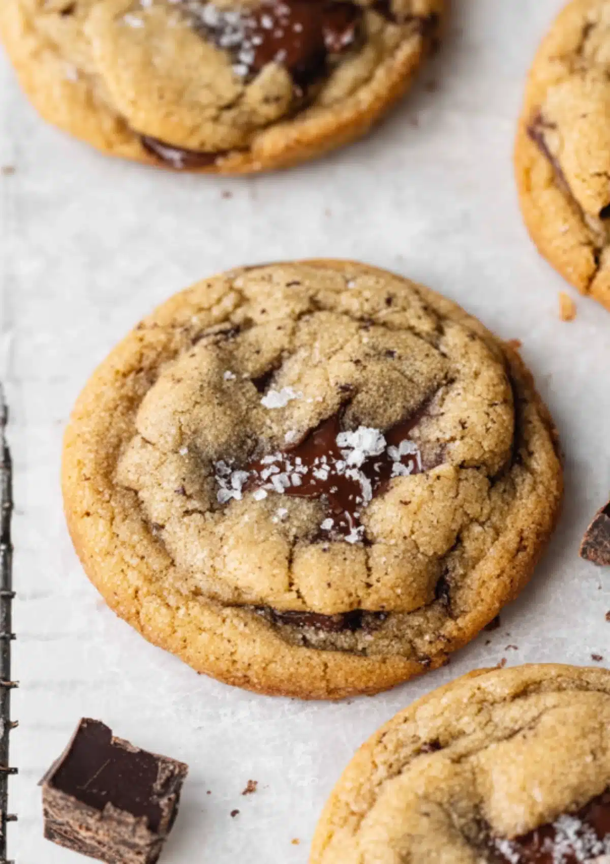 Overhead view of ganache-filled cookies with sea salt