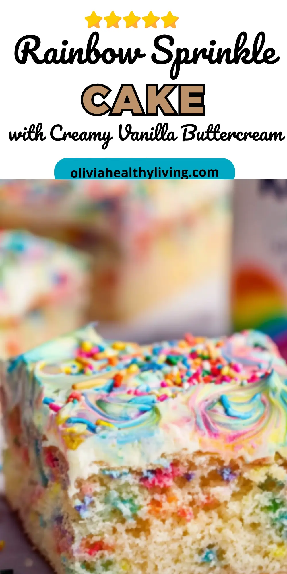 Rainbow sprinkle sheet cake with swirled frosting