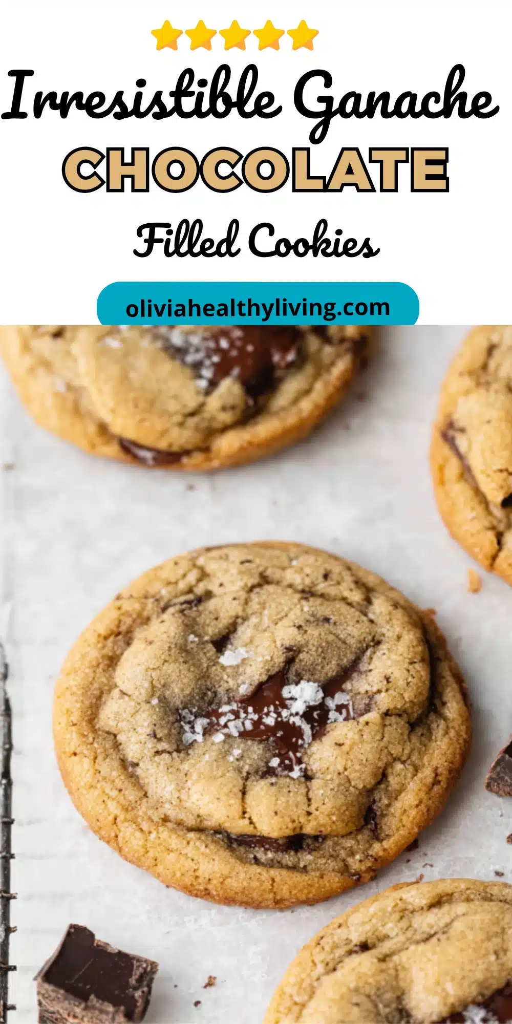 Recipe title graphic for ganache chocolate filled cookies