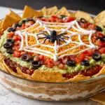 Side view of Halloween spiderweb dip showing all layers