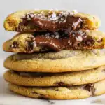 Side view of cookie stack with chocolate dripping