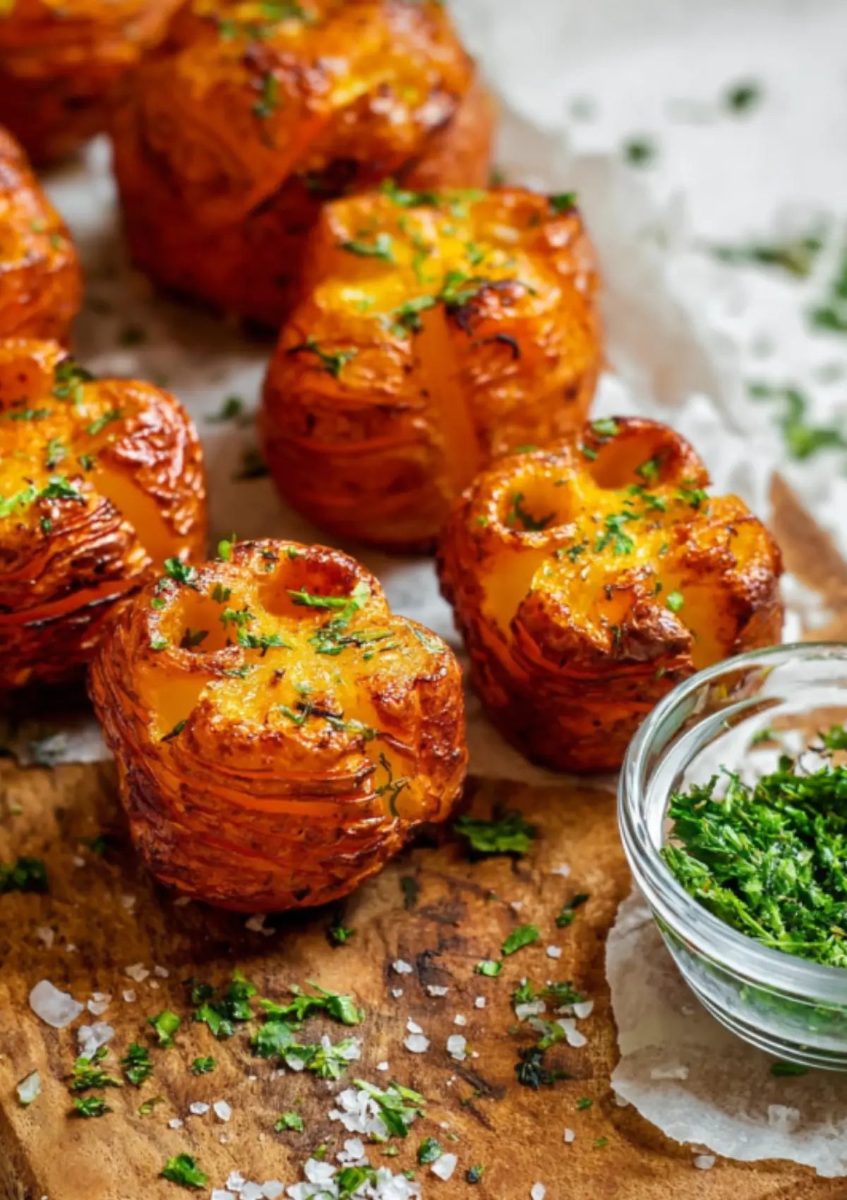 Skull-shaped roasted potatoes with fresh parsley