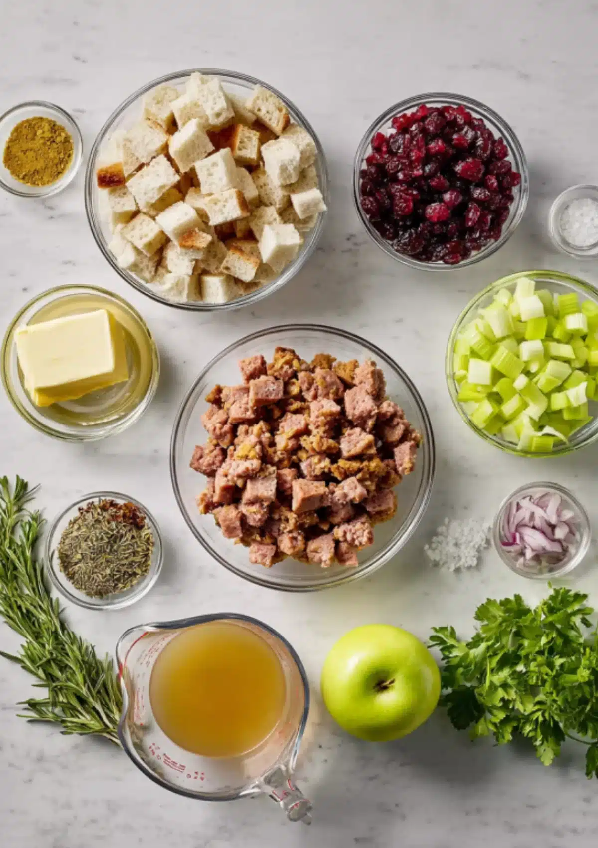 Stuffing ingredients laid out separately