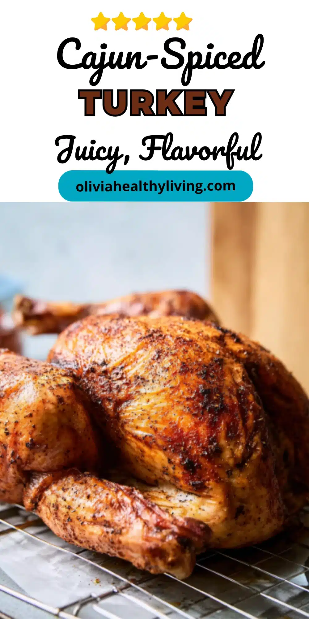 Whole Cajun spiced turkey on serving platter