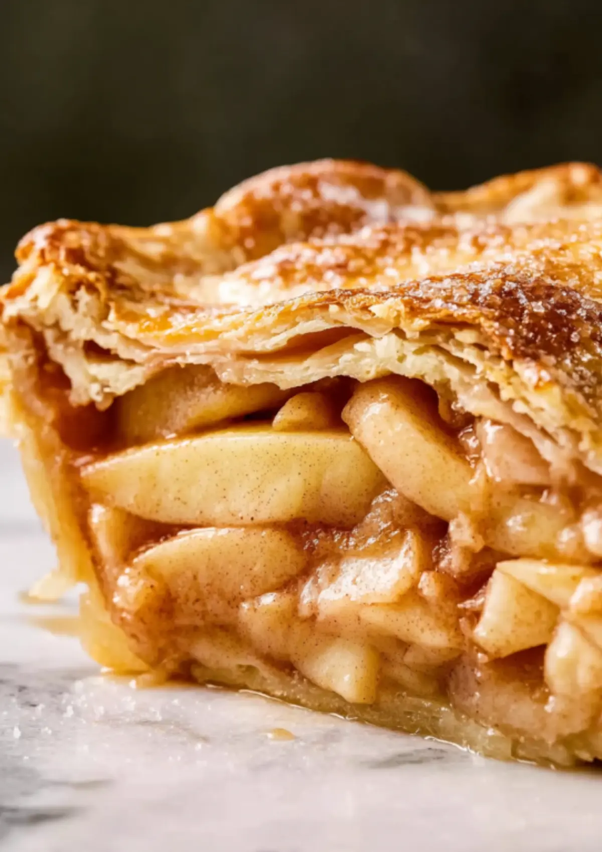 Apple pie slice showing layers