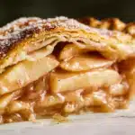 Apple pie slice with flaky crust and cinnamon filling