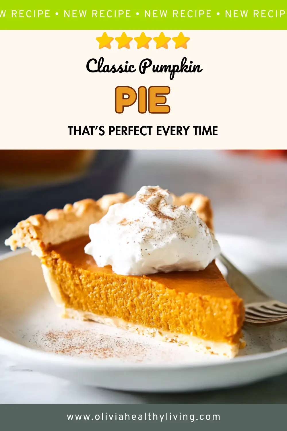 Classic pumpkin pie slice with whipped cream and cinnamon