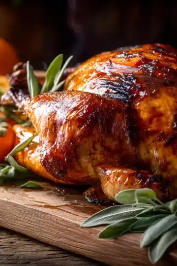 Glazed roasted chicken with persimmons and sage