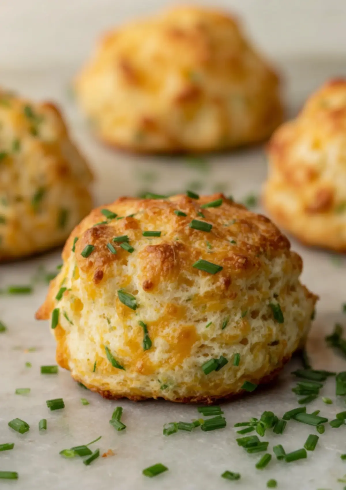 Golden cheddar chive biscuit with melted cheese on top