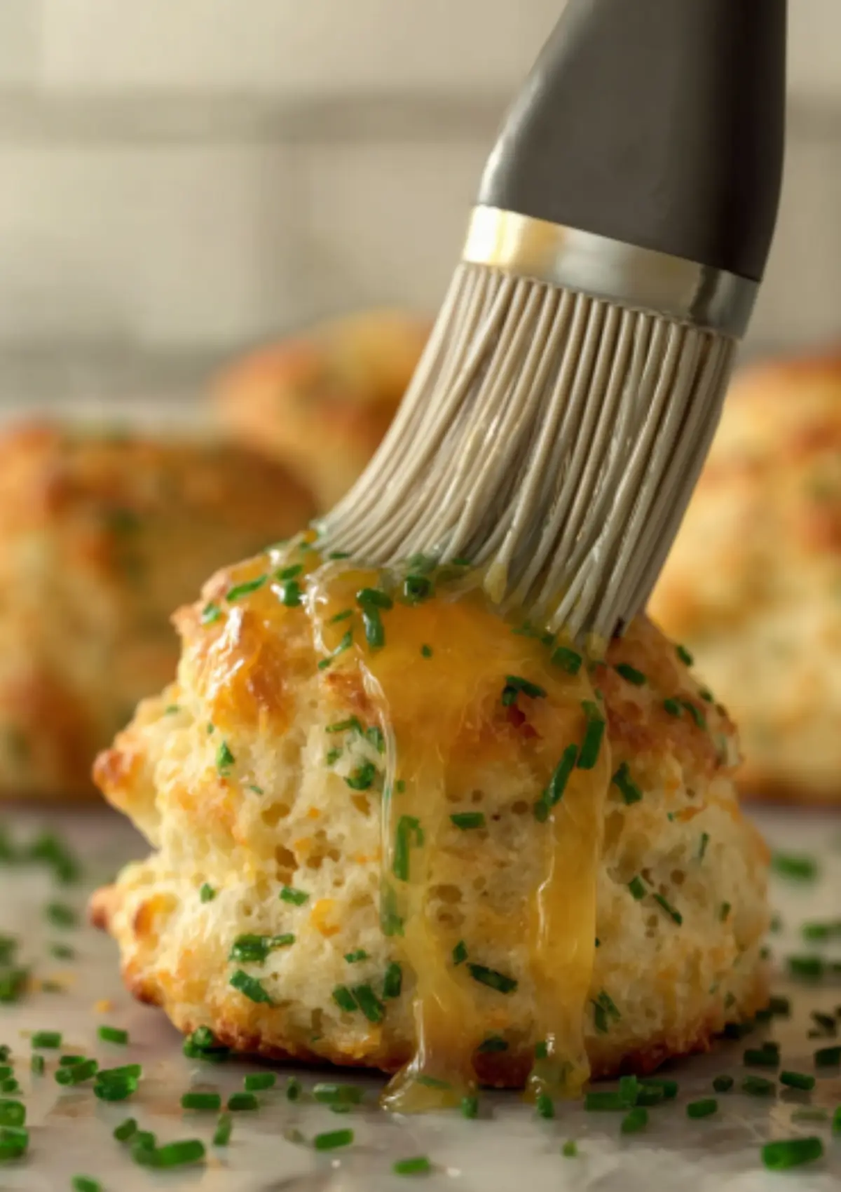 Pastry brush applying glaze to biscuit