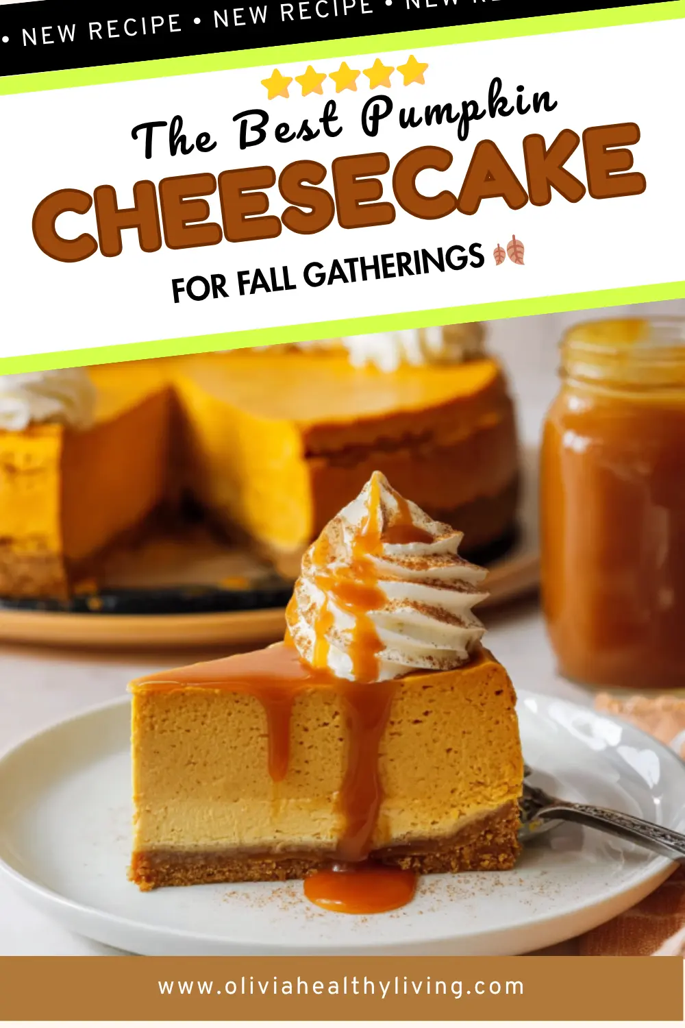 Pumpkin cheesecake recipe pin with text overlay