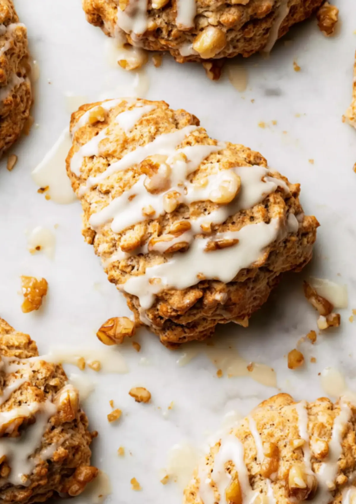Single maple walnut scone with heavy glaze