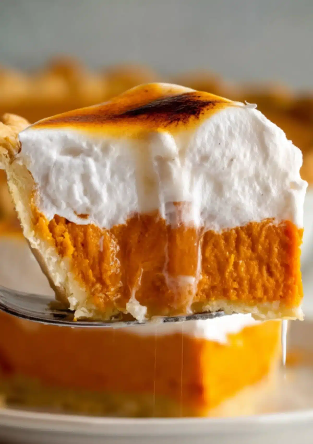 Sweet potato pie slice with meringue