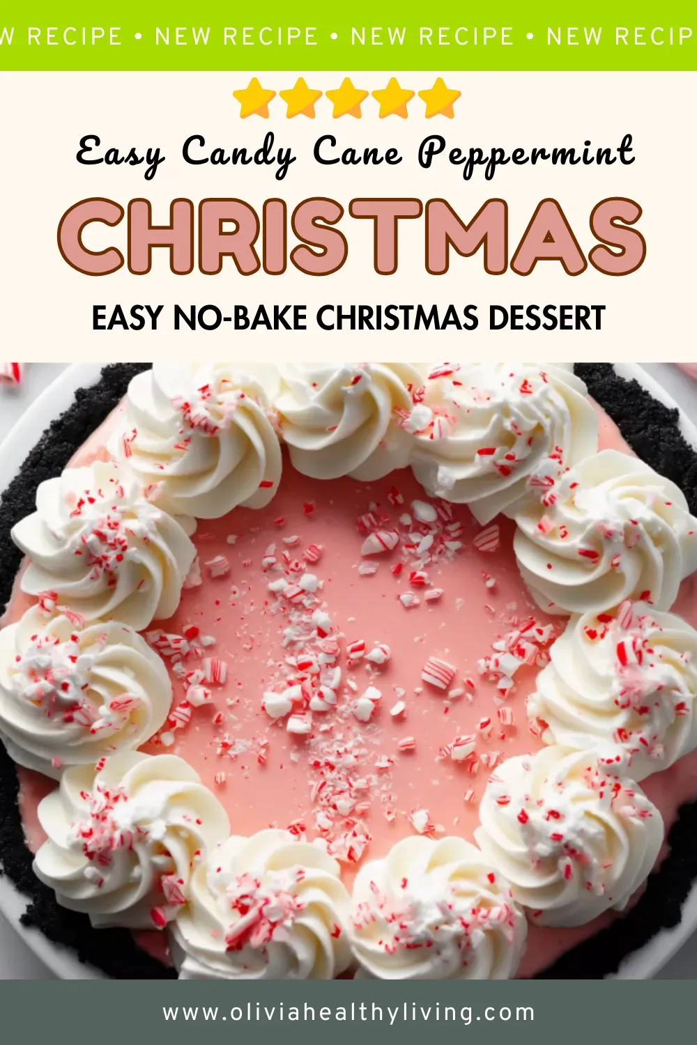 Pinterest graphic featuring candy cane peppermint pie with text “Easy Candy Cane Peppermint Christmas – Easy No-Bake Christmas Dessert,” ideal for digital recipe download or printable recipe PDF.